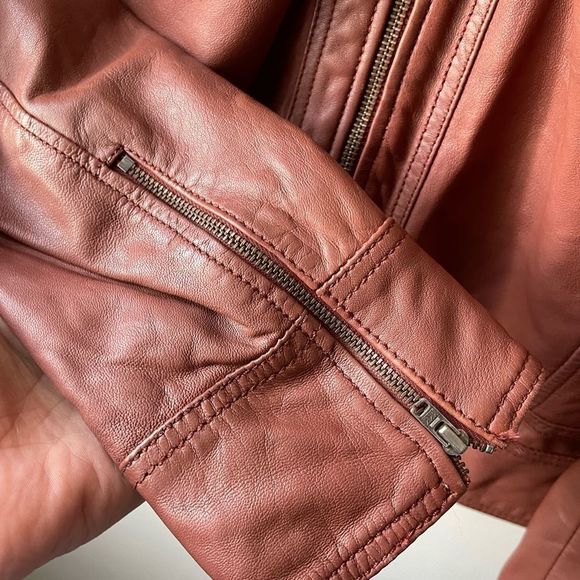 danier Cognac Leather moto Jacket size Small - Picture 6 of 11